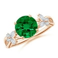 thumbnail image 1 of ANGARA Lab Grown 1.75 Ct Round Emerald Butterfly Engagement Ring for Women in 14K Rose Gold (Size-8mm) | May Birthstone, Birthday, Anniversary, Jewelry Gift for Women | Lab-Grown Emerald Ring, 1 of 8