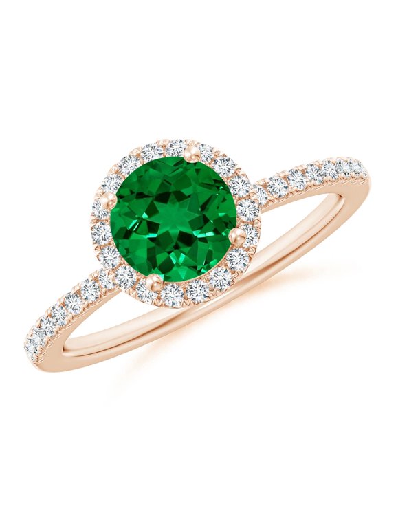 Lab Grown Round Emerald Classic Halo Engagement Ring for Women in 14K Rose Gold (Size-6.5mm) | May Birthstone, Birthday, Anniversary, Jewelry Gift for Women | Lab-Grown Emerald Ring