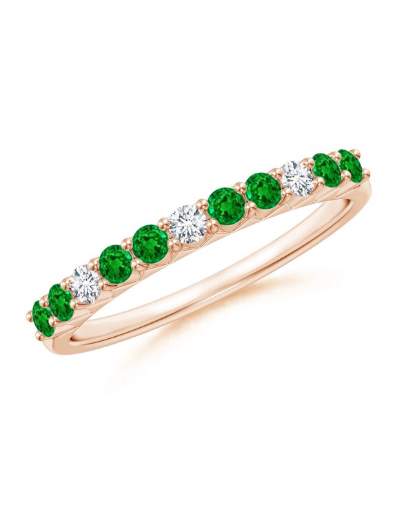 Lab Grown Round Emerald and Diamond Half Eternity Wedding Ring for Women in 14K Rose Gold (Size-2mm) | May Birthstone, Birthday, Anniversary, Jewelry Gift for Women | Lab-Grown Emerald Ring
