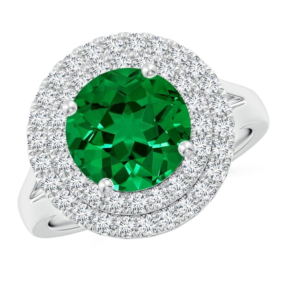 ANGARA Lab Grown 2.5 Ct Round Emerald Double Halo Engagement Ring for Women in 14K White Gold (Size-9mm) | May Birthstone, Birthday, Anniversary, Jewelry Gift for Women | Lab-Grown Emerald Ring