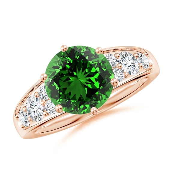 ANGARA Lab Grown 2.5 Ct Round Emerald Engagement Ring with Lab Diamonds for Women in 14K Rose Gold (Size-9mm) | May Birthstone, Birthday, Anniversary, Jewelry Gift for Women | Lab-Grown Emerald Ring