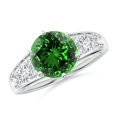 thumbnail image 1 of ANGARA Lab Grown 2.5 Ct Round Emerald Engagement Ring with Lab Diamonds for Women in 14K White Gold (Size-9mm) | May Birthstone, Birthday, Anniversary, Jewelry Gift for Women | Lab-Grown Emerald Ring, 1 of 7