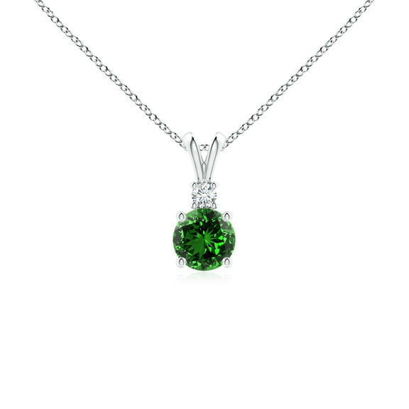 ANGARA Lab Grown Round Emerald Solitaire V-Bale Pendant with Lab Diamond for Women in 925 Sterling Silver (Size-5mm) | May Birthstone, Anniversary, Jewelry Gift for Women | Lab-Grown Emerald Necklace