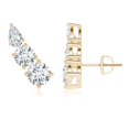 thumbnail image 1 of ANGARA Lab Grown & Diamond 3 Stone Climber Earrings for Women in 14K Yellow Gold (Size-5mm| Color-F-G| Clarity-VS) | April Birthstone, Anniversary, Jewelry Gift for Women | Lab-Grown Diamond Earrings, 1 of 5