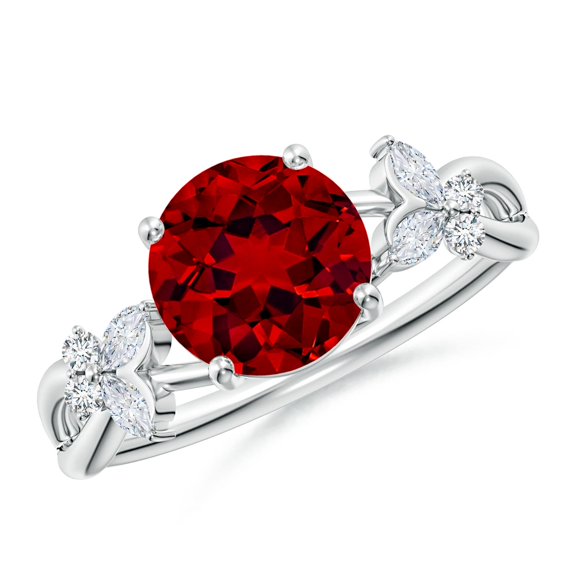 ANGARA Lab Grown 2.1 Ct Round Ruby Butterfly Engagement Ring for Women in 14K White Gold (Size-8mm) | July Birthstone, Birthday, Anniversary, Jewelry Gift for Women | Lab-Grown Ruby Ring
