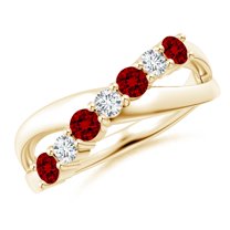 ANGARA Lab Grown Round Ruby and Diamond Crossover Ring for Women in 14K Yellow Gold (Size-3mm) | July Birthstone, Birthday, Anniversary, Jewelry Gift for Women | Lab-Grown Ruby Ring