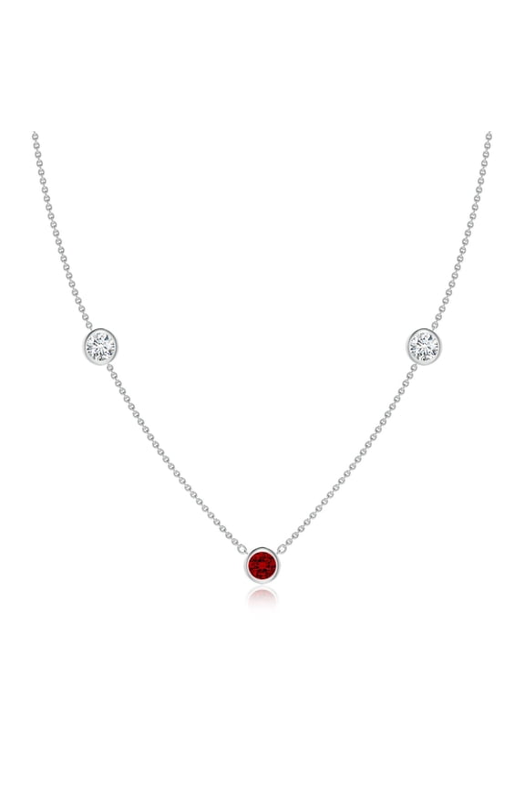 Lab Grown Round Ruby and Diamond Station Necklace for Women in 14K White Gold (Size-5mm) | July Birthstone, Birthday, Anniversary, Jewelry Gift for Women | Lab-Grown Ruby Necklace