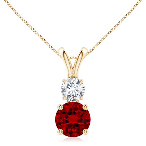 ANGARA Lab Grown 2.1 Ct Round Ruby and Diamond Two Stone Pendant for Women in 14K Yellow Gold (Size-8mm) | July Birthstone, Birthday, Anniversary, Jewelry Gift for Women | Lab-Grown Ruby Necklace