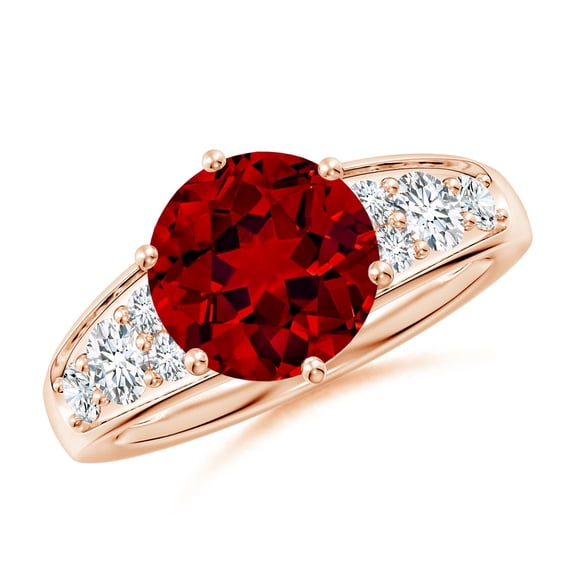 ANGARA Lab Grown 3.57 Ct Round Ruby Engagement Ring with Lab Diamonds for Women in 14K Rose Gold (Size-9mm) | July Birthstone, Birthday, Anniversary, Jewelry Gift for Women | Lab-Grown Ruby Ring