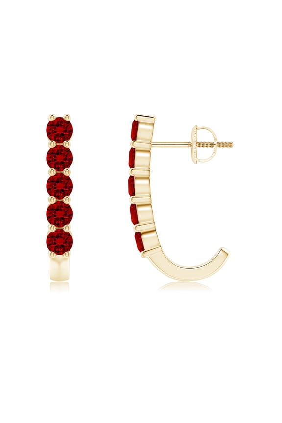Lab Grown 1.5 Ct Round Ruby J-Hoop Earrings for Women in 14K Yellow Gold (Size-3mm) | July Birthstone, Birthday, Anniversary, Jewelry Gift for Women | Lab-Grown Ruby Earrings