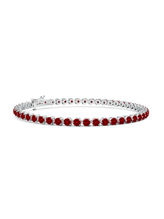 Lab Grown Round Ruby Link Tennis Bracelet for Women in 14K White Gold (Size-2.5mm) | July Birthstone, Birthday, Anniversary, Jewelry Gift for Women | Lab-Grown Ruby Bracelet