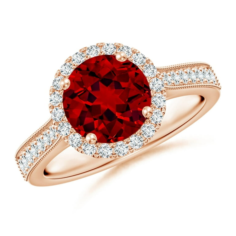 14k Gold Lab Grown 8mm Round Ruby & Diamond Halo Ring 14k Gold Lab Grown 8mm Round Ruby & Diamond Halo Ring