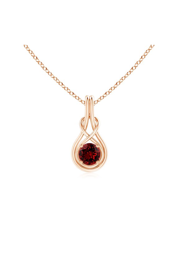 Lab Grown Round Ruby Solitaire Infinity Knot Pendant for Women in 14K Rose Gold (Size-5mm) | July Birthstone, Birthday, Anniversary, Jewelry Gift for Women | Lab-Grown Ruby Necklace
