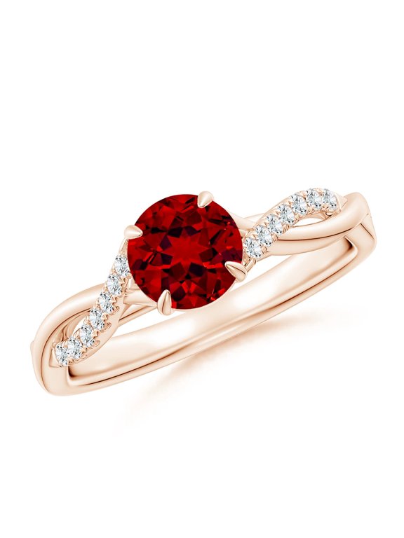 Lab Grown Round Ruby Twisted Shank Engagement Ring for Women in 14K Rose Gold (Size-6mm) | July Birthstone Jewelry for Her | Lab-Grown Ruby Engagement Rings