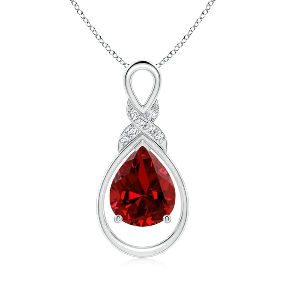 ANGARA Lab Grown 2.7 Ct Ruby Infinity Pendant with Lab Diamond 'X' Motif for Women in 14K White Gold (Size-10x8mm) | July Birthstone, Anniversary, Jewelry Gift for Women | Lab-Grown Ruby Necklace