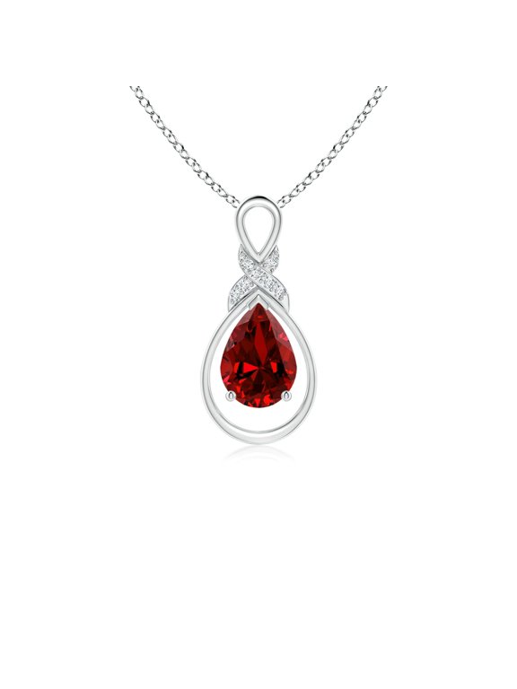 Lab Grown Ruby Infinity Pendant with Lab Diamond 'X' Motif for Women in 925 Sterling Silver (Size-7x5mm) | July Birthstone, Anniversary, Jewelry Gift for Women | Lab-Grown Ruby Necklace