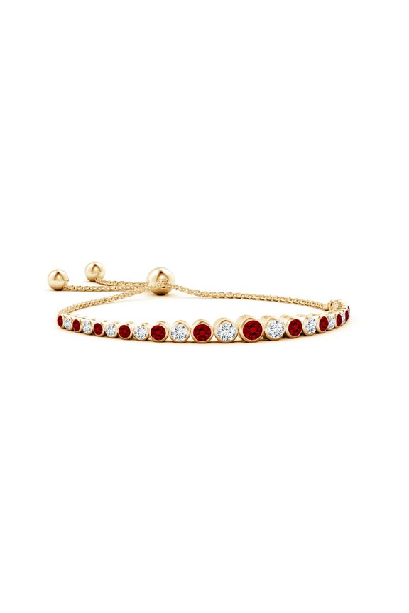 Lab Grown Graduated Bezel-Set Ruby and Lab Diamond Bolo Bracelet for Women in 14K Yellow Gold (Size-4mm) | July Birthstone, Anniversary, Jewelry Gift for Women | Lab-Grown Ruby Bracelet