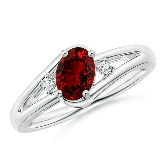 ANGARA Lab Grown 1 Ct Ruby and Lab Diamond Split Shank Ring for Women in 14K White Gold (Size-7x5mm) | July Birthstone, Birthday, Anniversary, Jewelry Gift for Women | Lab-Grown Ruby Ring