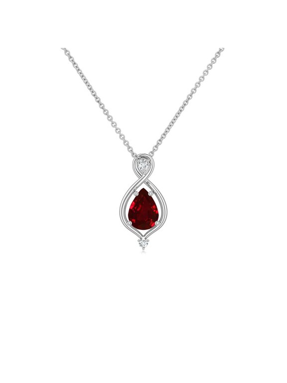 Lab Grown Ruby Necklace for Women in Sterling Silver - Pear Ruby Infinity Twist Pendant Necklace, July Birthstone Jewelry