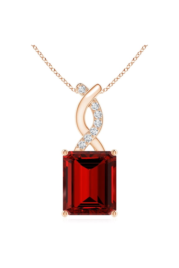 Lab Grown Ruby Pendant with Lab Diamond Entwined Bale for Women in 14K Rose Gold (Size-12x10mm | 6.25 ct) | July Birthstone Jewelry for Her | Lab-Grown Ruby Pendant
