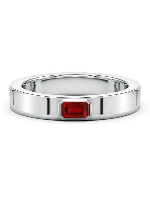 Lab Grown Ruby Ring for Men - Emerald-Cut Lab Created Ruby Men’s Ring in 14K White Gold | Ring Size - 10