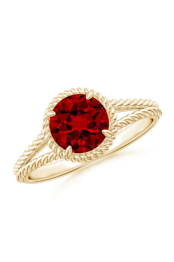 Lab Grown Ruby Twist Rope Split Shank Ring for Women in 14K Yellow Gold (Size-7mm) | July Birthstone Jewelry for Her | Lab-Grown Ruby Engagement Rings