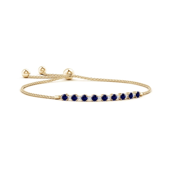 ANGARA Lab Grown Sapphire and Lab Diamond Tennis Bolo Bracelet for Women in 14K Yellow Gold (Size-3mm) | September Birthstone, Anniversary, Jewelry Gift for Women | Lab-Grown Blue Sapphire Bracelet
