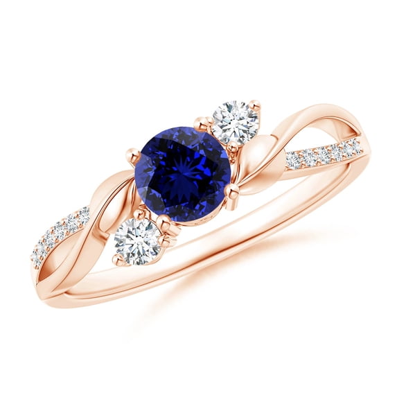 ANGARA Lab Grown Sapphire and Lab Diamond Twisted Vine Ring for Women in 14K Rose Gold (Size-5mm) | September Birthstone, Birthday, Anniversary, Jewelry Gift for Women | Lab-Grown Blue Sapphire Ring