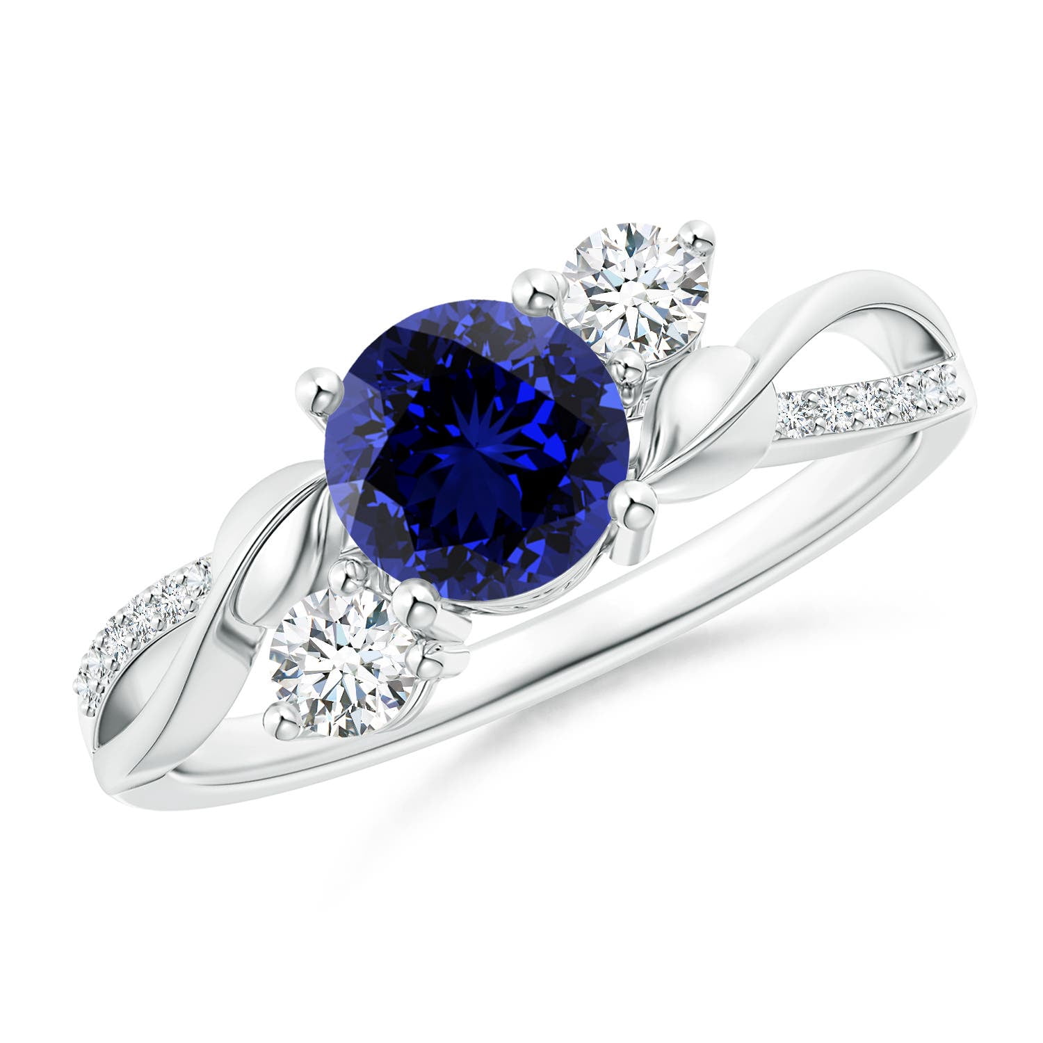 Lab Grown Blue Sapphire Flower Engagement Ring - AAAA Quality, Rosec Jewels, Gift Ready With Certificate