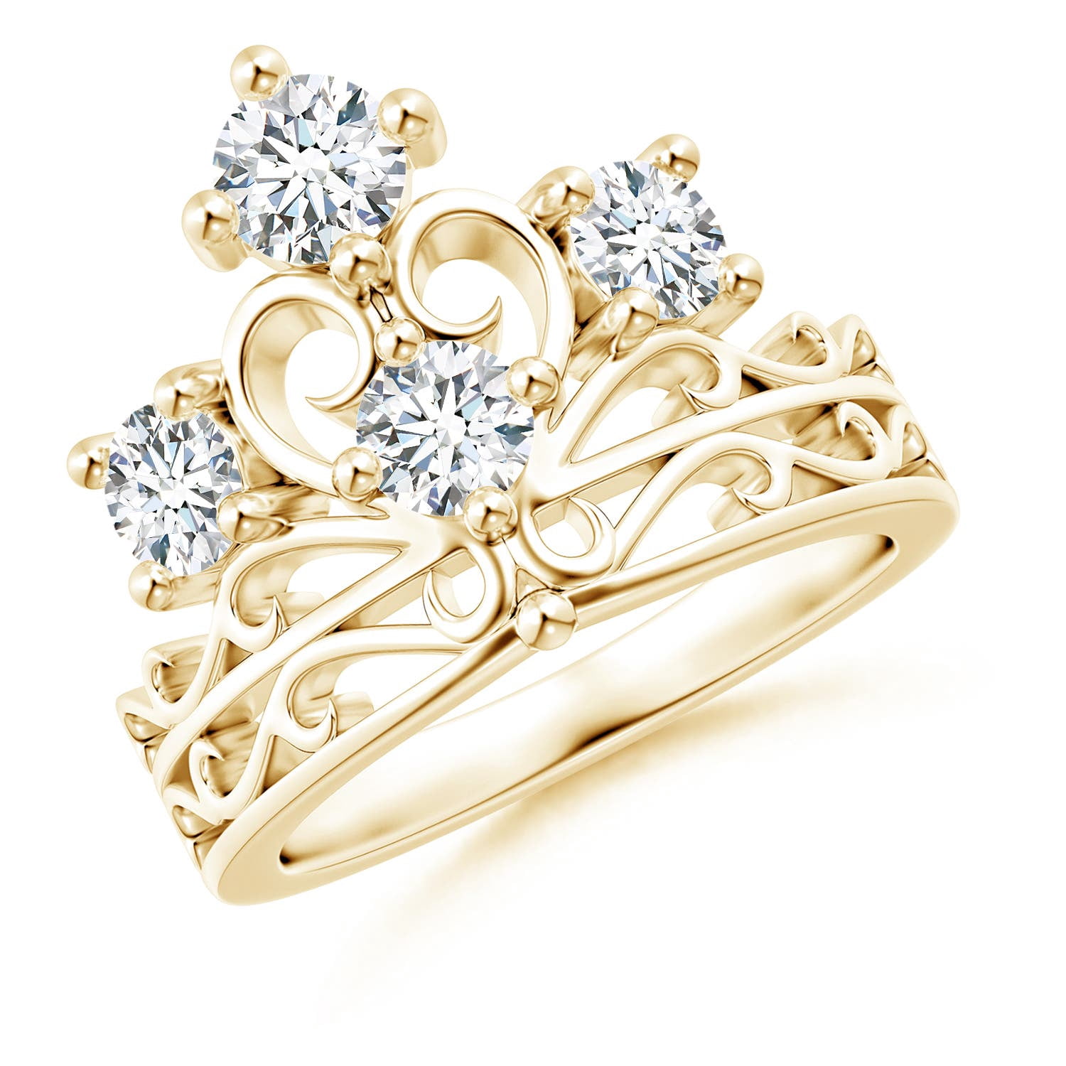 Tiara Setting Ring ANGARA Lab Grown Scattered Diamond Princess Tiara Ring in 14K Yellow ...
