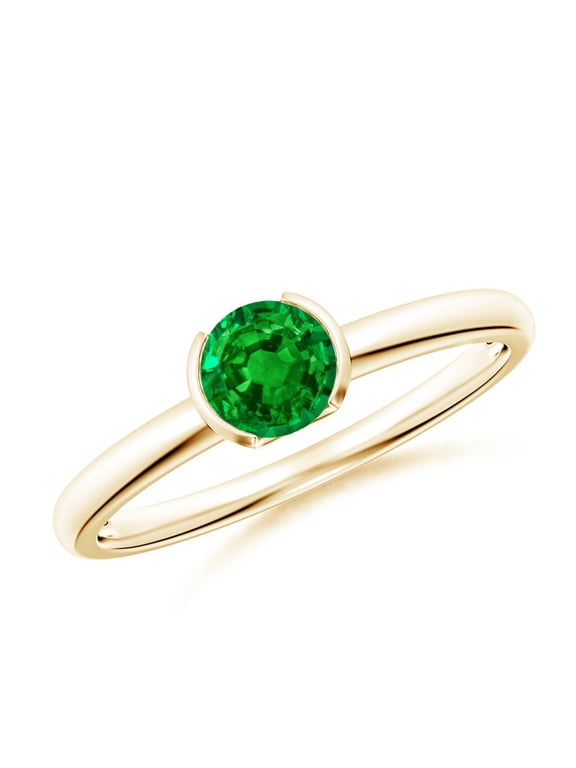 Lab Grown Semi Bezel-Set Emerald Solitaire Engagement Ring for Women in 14K Yellow Gold (Size-5mm) | May Birthstone, Birthday, Anniversary, Jewelry Gift for Women | Lab-Grown Emerald Ring