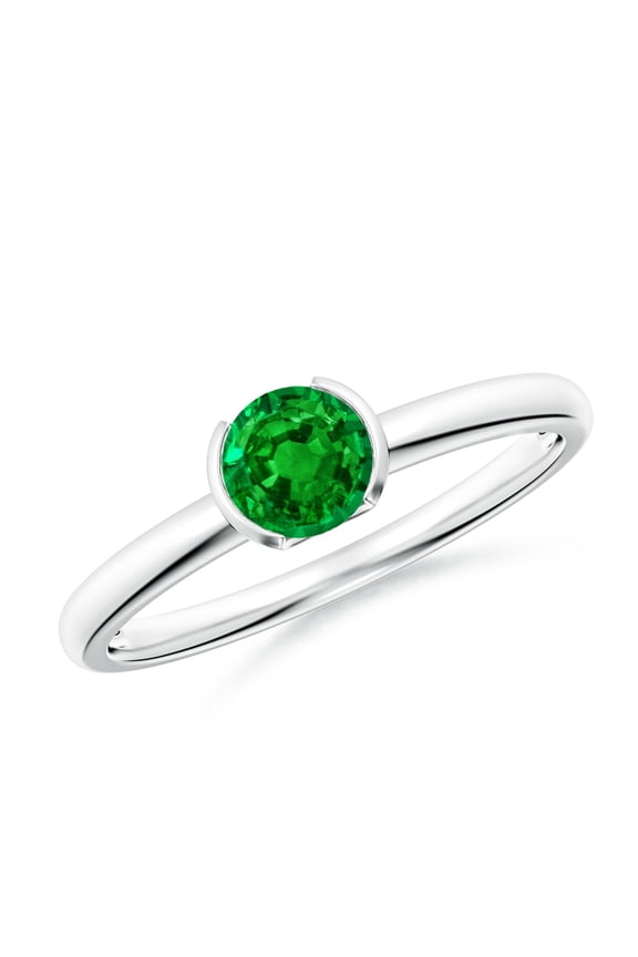 Lab Grown Semi Bezel-Set Emerald Solitaire Engagement Ring for Women in 14K White Gold (Size-5mm) | May Birthstone, Birthday, Anniversary, Jewelry Gift for Women | Lab-Grown Emerald Ring