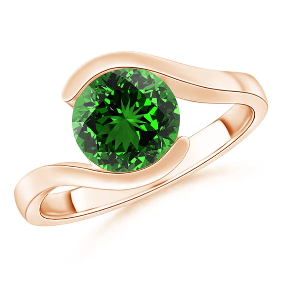 ANGARA Semi Bezel-Set Solitaire Lab Grown 1.75 Ct Emerald Bypass Engagement Ring for Women in 14K Rose Gold (Size-8mm) | May Birthstone, Anniversary, Jewelry Gift for Women | Lab-Grown Emerald Ring