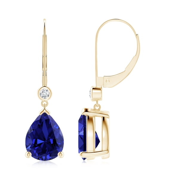 ANGARA Lab Grown 6 Ct Sapphire Drop Earrings with Lab Diamond for Women in 14K Yellow Gold (Size-10x8mm) | September Birthstone, Anniversary, Jewelry Gift for Women | Lab-Grown Blue Sapphire Earrings