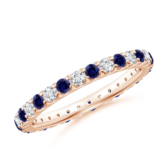 ANGARA Lab Grown Shared Prong Blue Sapphire & Lab Diamond Eternity Ring for Women in 14K Rose Gold (Size-2mm) | September Birthstone, Anniversary Jewelry Gift for Women | Lab-Grown Blue Sapphire Ring