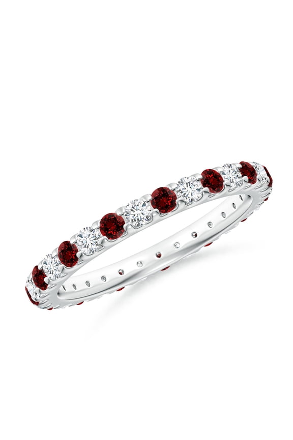Lab Grown Shared Prong Ruby and Lab Diamond Eternity Ring for Women in 14K White Gold (Size-2mm) | July Birthstone, Birthday, Anniversary, Jewelry Gift for Women | Lab-Grown Ruby Ring