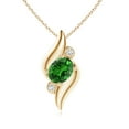 thumbnail image 1 of ANGARA Lab Grown 1.1 Ct Shell Style Oval Emerald and Lab Diamond Pendant for Women in 14K Yellow Gold (Size-8x6mm) | May Birthstone, Anniversary, Jewelry Gift for Women | Lab-Grown Emerald Necklace, 1 of 8