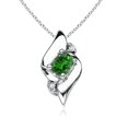 thumbnail image 1 of ANGARA Lab Grown Shell Style Oval Emerald and Lab Diamond Pendant for Women in 925 Sterling Silver (Size-4x3mm) | May Birthstone, Anniversary, Jewelry Gift for Women | Lab-Grown Emerald Necklace, 1 of 8