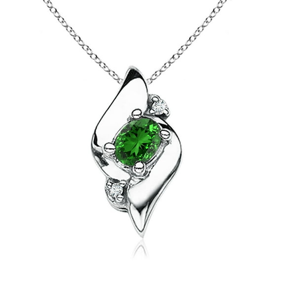 ANGARA Lab Grown Shell Style Oval Emerald and Lab Diamond Pendant for Women in 925 Sterling Silver (Size-4x3mm) | May Birthstone, Anniversary, Jewelry Gift for Women | Lab-Grown Emerald Necklace