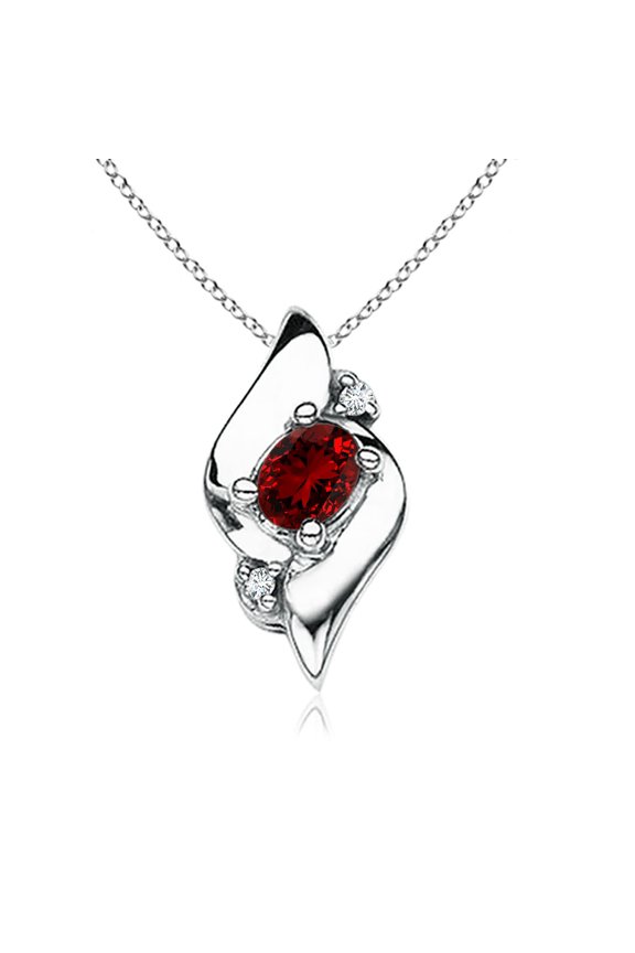 Lab Grown Shell Style Oval Ruby and Lab Diamond Pendant for Women in 14K White Gold (Size-4x3mm) | July Birthstone, Birthday, Anniversary, Jewelry Gift for Women | Lab-Grown Ruby Necklace
