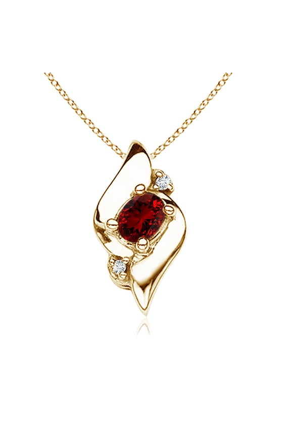 Lab Grown Shell Style Oval Ruby and Lab Diamond Pendant for Women in 14K Yellow Gold (Size-4x3mm) | July Birthstone, Birthday, Anniversary, Jewelry Gift for Women | Lab-Grown Ruby Necklace