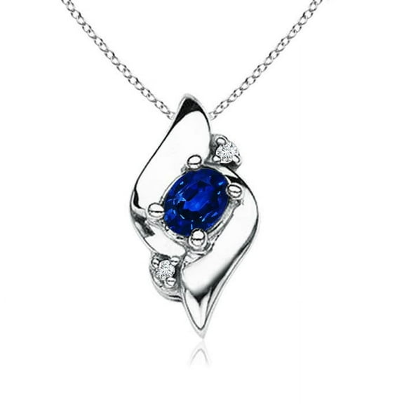 ANGARA Lab Grown Shell Style Sapphire & Lab Diamond Pendant for Women in 925 Sterling Silver (Size-4x3mm) | September Birthstone, Anniversary Jewelry Gift for Women | Lab-Grown Blue Sapphire Necklace