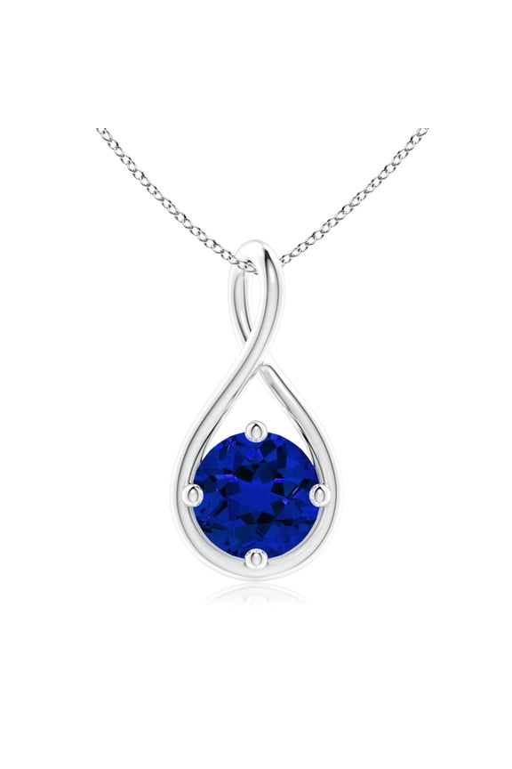 Lab Grown 2.2 Ct Blue Sapphire Twist Bale Pendant for Women in 14K White Gold (Size-8mm) | September Birthstone, Anniversary, Jewelry Gift for Women | Lab-Grown Blue Sapphire Necklace