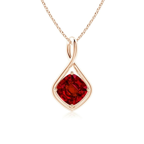 ANGARA Lab Grown 2.6 Ct Solitaire Cushion Ruby Twist Bale Pendant for Women in 14K Rose Gold (Size-8mm) | July Birthstone, Birthday, Anniversary, Jewelry Gift for Women | Lab-Grown Ruby Necklace