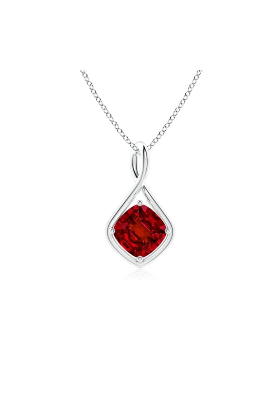 Lab Grown 1.6 Ct Solitaire Cushion Ruby Twist Bale Pendant for Women in 14K White Gold (Size-7mm) | July Birthstone, Birthday, Anniversary, Jewelry Gift for Women | Lab-Grown Ruby Necklace