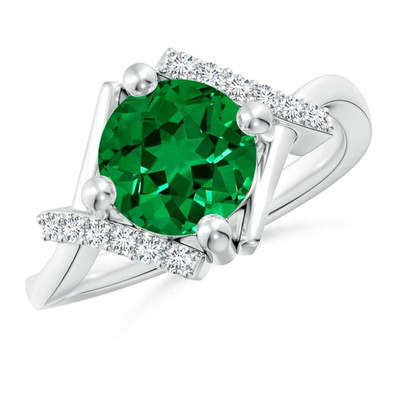 ANGARA Lab Grown 1.75 Ct Emerald Bypass Promise Ring with Lab Diamond Accents for Women in 14K White Gold (Size-8mm) | May Birthstone, Anniversary, Jewelry Gift for Women | Lab-Grown Emerald Ring