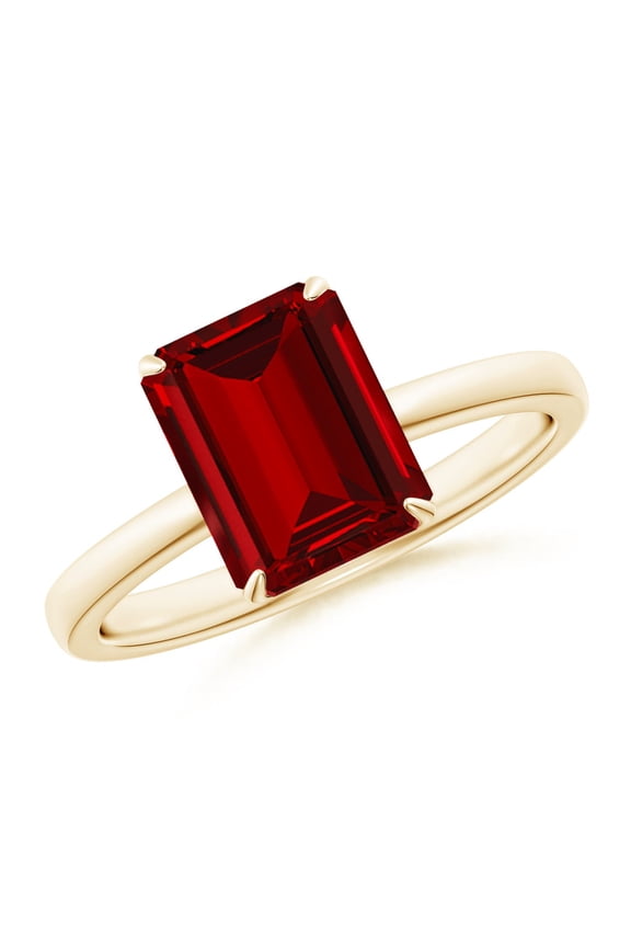 Lab Grown 3 Ct Solitaire Emerald-Cut Ruby Classic Engagement Ring for Women in 14K Yellow Gold (Size-9x7mm) | July Birthstone, Anniversary, Jewelry Gift for Women | Lab-Grown Ruby Ring