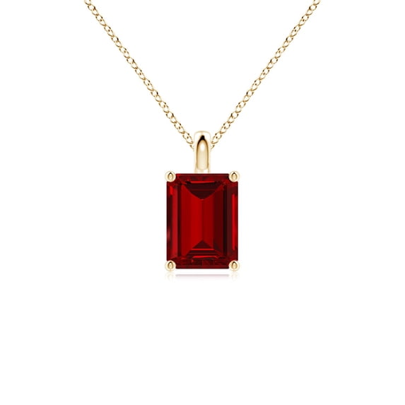 ANGARA Lab Grown 1.6 Ct Solitaire Emerald-Cut Ruby Classic Pendant for Women in 14K Yellow Gold (Size-8x6mm) | July Birthstone, Birthday, Anniversary, Jewelry Gift for Women | Lab-Grown Ruby Necklace