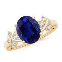 ANGARA Lab Grown 3.3 Ct Blue Sapphire Ring with Diamonds for Women in 14K Yellow Gold (Size-10x8mm) | September Birthstone, Anniversary, Jewelry Gift for Women | Lab-Grown Blue Sapphire Ring