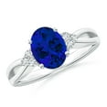 thumbnail image 1 of ANGARA Lab Grown 2 Ct Blue Sapphire Ring with Trio Lab Diamonds for Women in 925 Sterling Silver (Size-9x7mm) | Anniversary, Jewelry Gift for Women | Lab-Grown Blue Sapphire Ring, 1 of 8